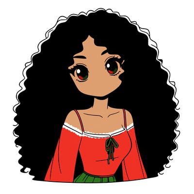 a black anime girl with long afro hair