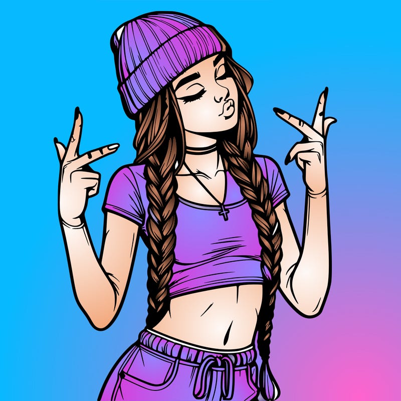 realistic teenage girl with braids and a beanie and crop top doing 🫶🏼