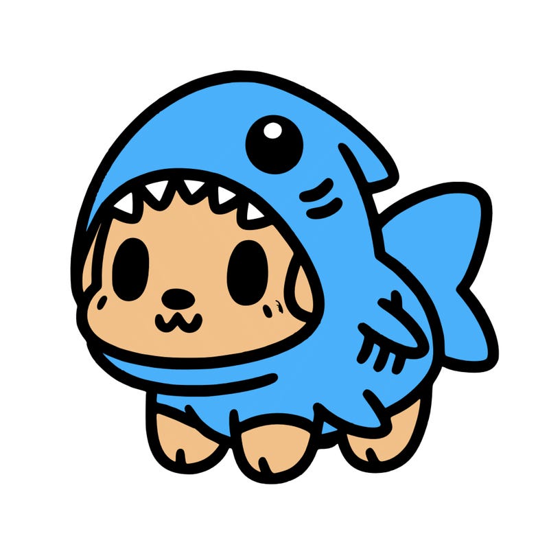 cute dog wearing a shark costume