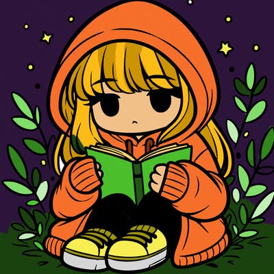 girl in oversized hoodie reading a book