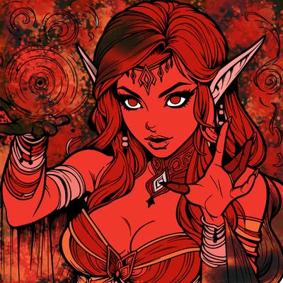 realistic scary beautiful elf sorceress casting spell