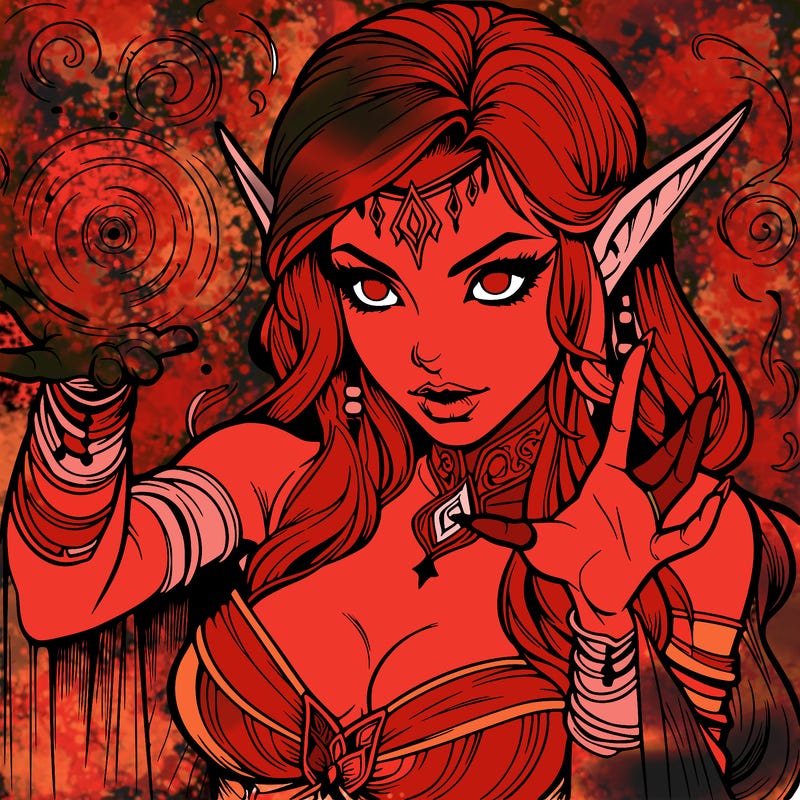 realistic scary beautiful elf sorceress casting spell