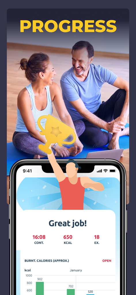 Perfect Abs: Six Pack Workouts - A progress summary screen showing calories burned and exercise stats in the Perfect Abs app.