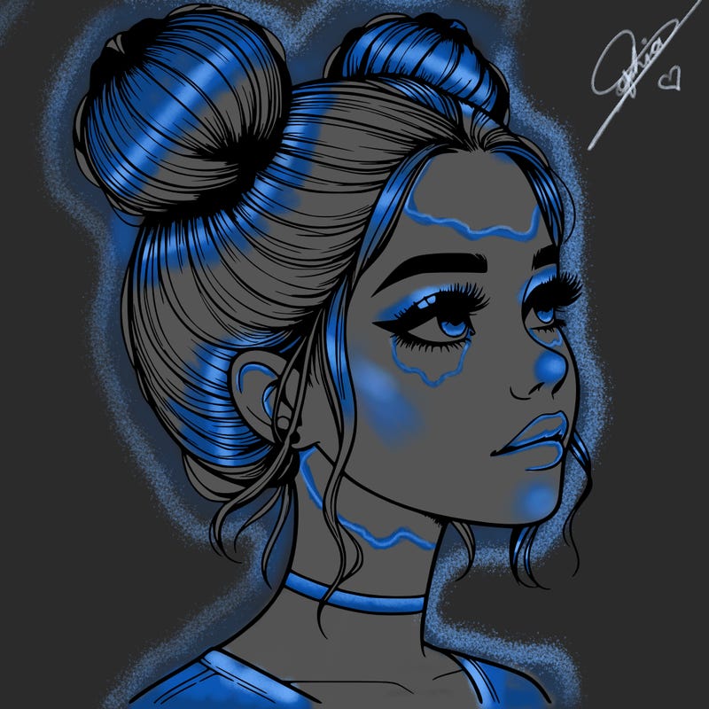 realistic girl with buns on the top of her head