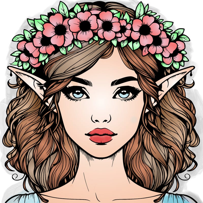 realistic female elf with flower crown