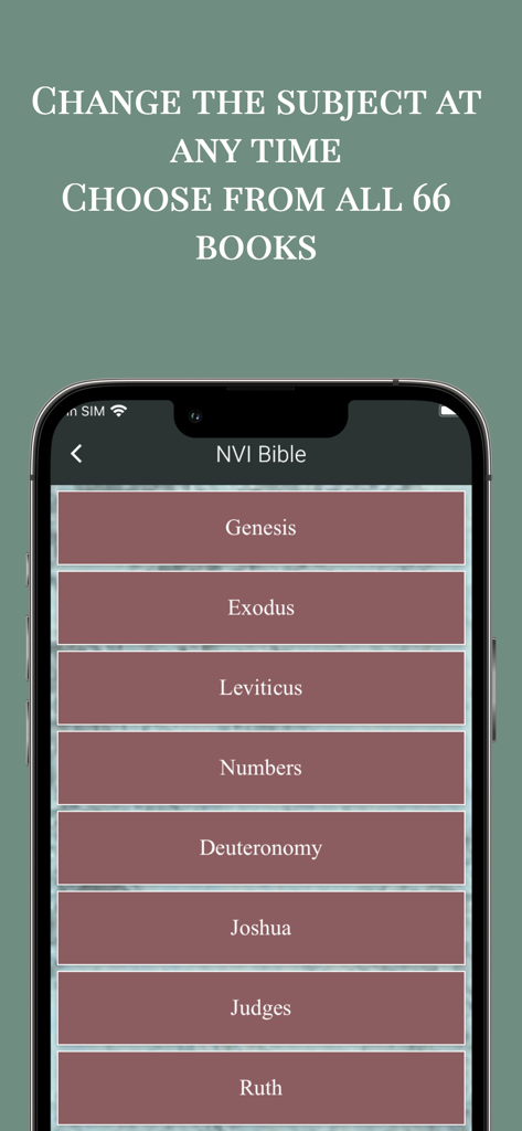 NIV Bible Offline in English - List of books in the NIV Bible app including Genesis and Exodus