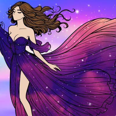 realistic woman in dress flowing the the wind