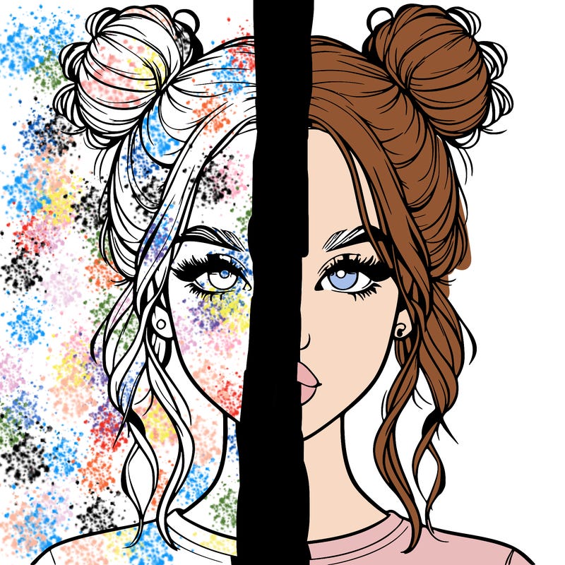 realistic girl with two buns in hair and lips