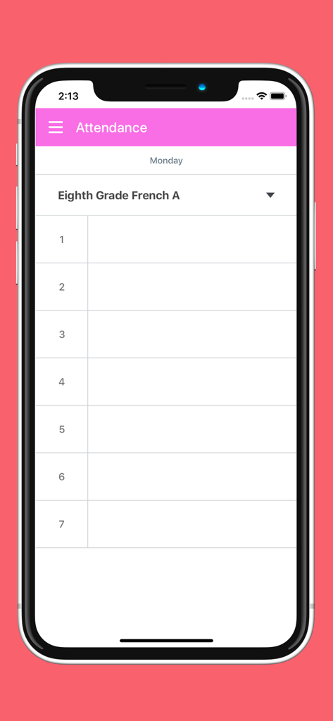eSchool Gradebook - Attendance management screen for teachers in the eSchool Gradebook app.