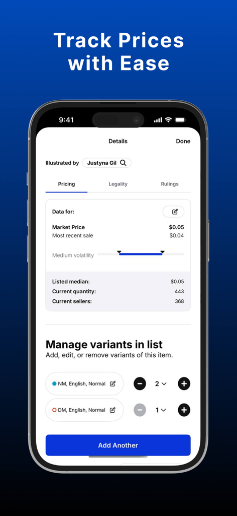 TCGplayer - TCGplayer app interface displaying real-time market prices and collection management for trading cards
