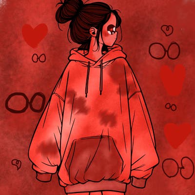 realistic girl with a oversized sweatshirt on and a bun