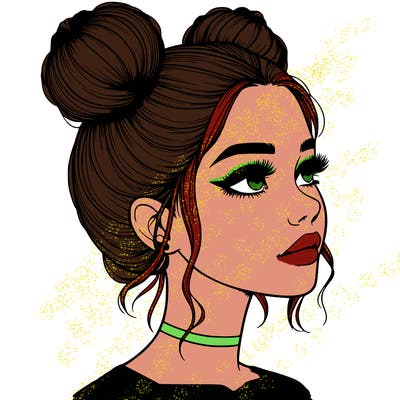 realistic girl with buns on the top of her head