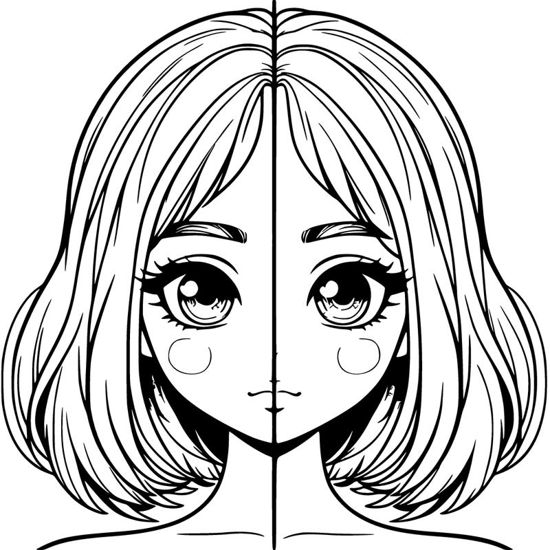 realistic girl split into 2 symeterical sides