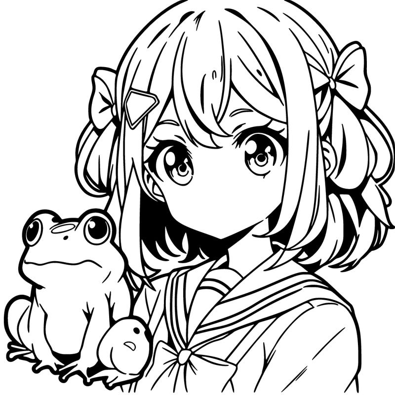 anime girl with a frog