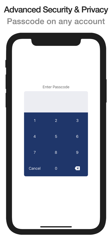 Friendly Social Browser - Una pantalla de smartphone que muestra la entrada de un código numérico para seguridad avanzada de cuentas y privacidad.