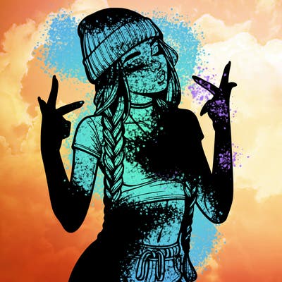 realistic teenage girl with braids and a beanie and crop top doing 🫶🏼