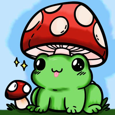 a cute frog with a mushroom hat