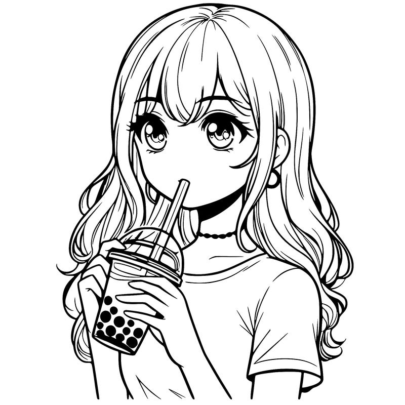 realistic girl drink a boba