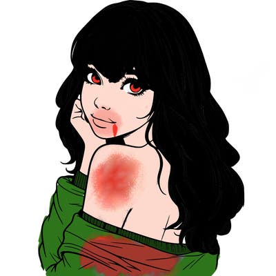 realistic girl with bangs looking over her shoulder