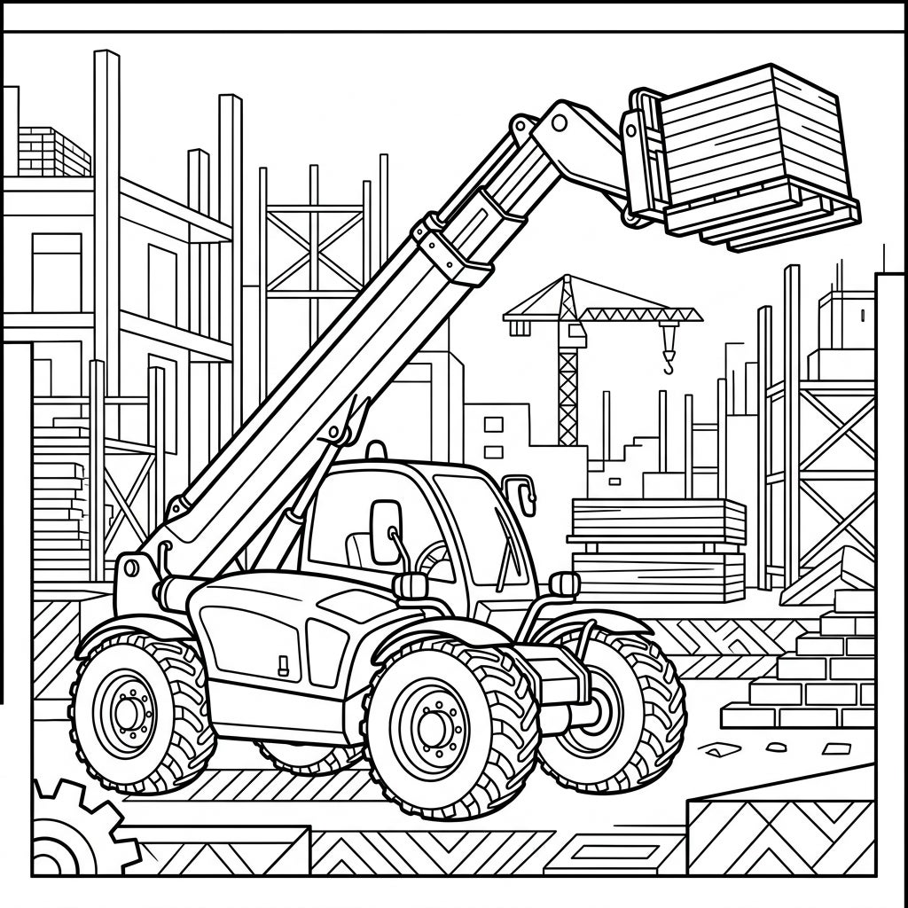 Telehandlers Coloring Page - Detailed Construction Machines — Color Pop