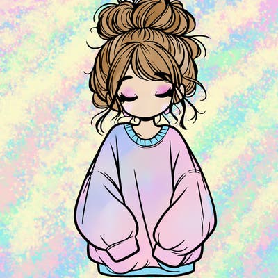 girl with baggy sweatshirt and messy bun