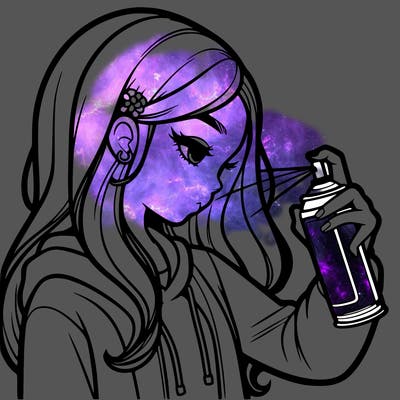 a realistic girl spray painting