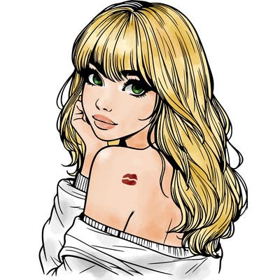 realistic girl with bangs looking over her shoulder