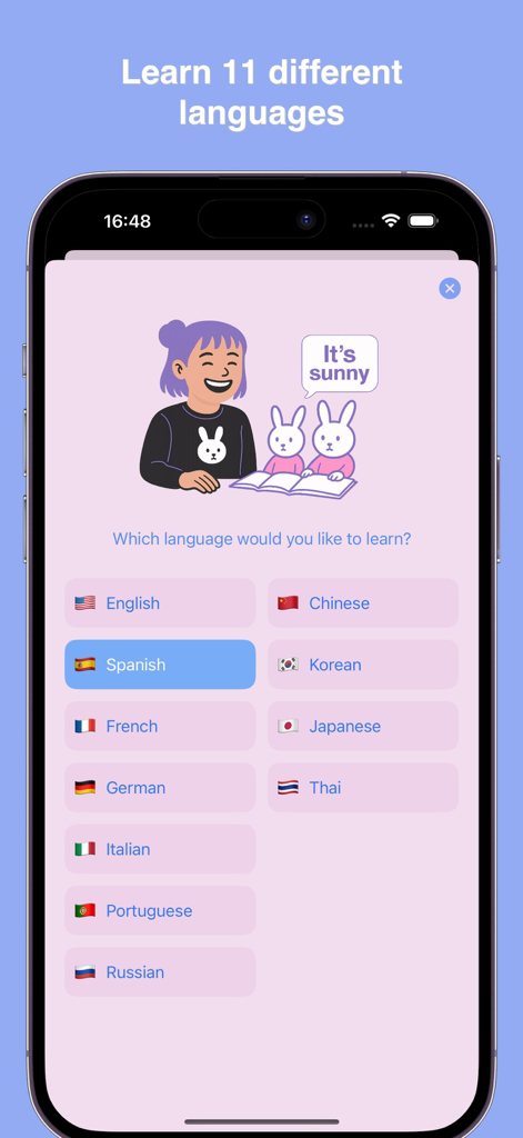 Conversation IQ：Language Coach - Interface of Conversation IQ app showing eleven language options to learn