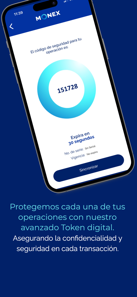 Monex Móvil - Pantalla del token digital de Monex Movil para transacciones bancarias seguras