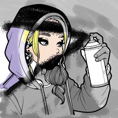 a realistic girl, spray painting