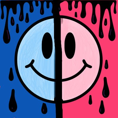 smiley face with drippy black and white background