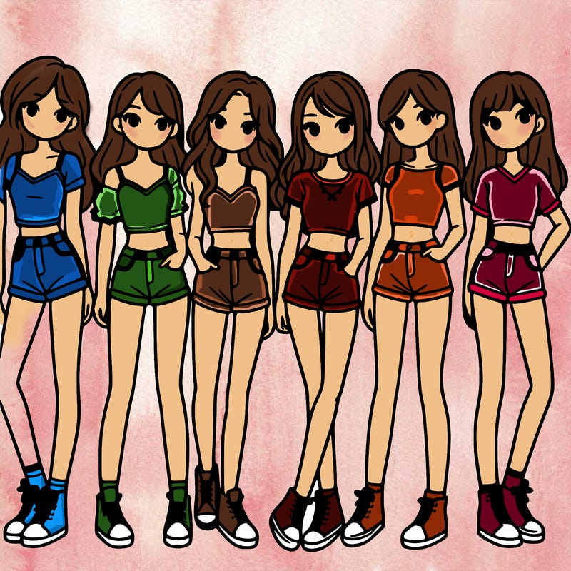 a group of girls wearing crop tops and shorts