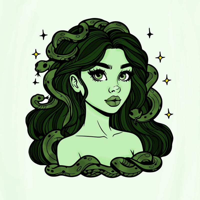 realistic girl with snakes as hair