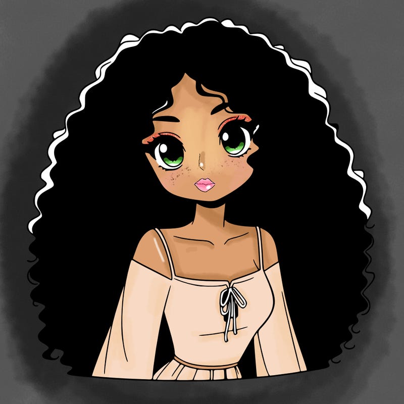 a black anime girl with long afro hair