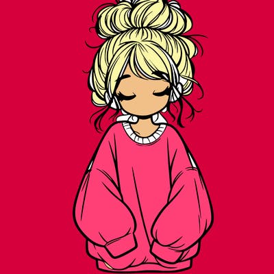 girl with baggy sweatshirt and messy bun