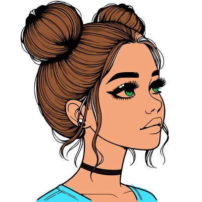 realistic girl with buns on the top of her head