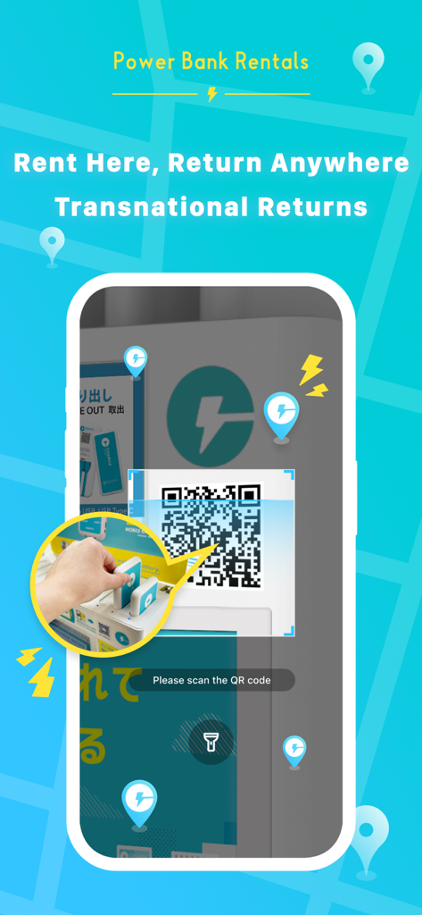 CHARGESPOT 自助租借移動電源 - Smartphone scannt einen QR-Code, um eine tragbare Powerbank von einer ChargeSpot-Station zu mieten