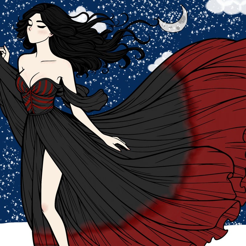 realistic woman in dress flowing the the wind