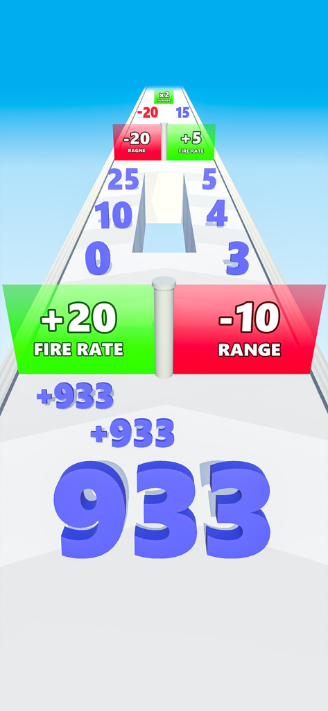 Number Run & Merge: Shooting - Gameplay mobile di un corridore di numeri che raggiunge 933 e passa attraverso cancelli di potenziamento