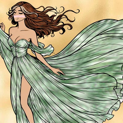 realistic woman in dress flowing the the wind