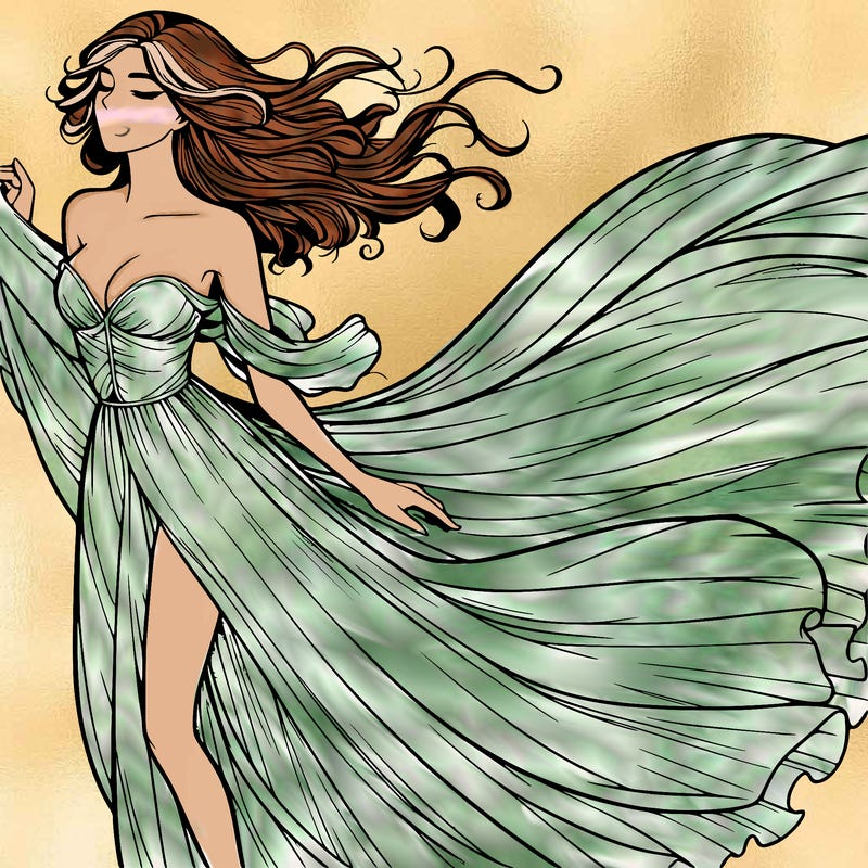 realistic woman in dress flowing the the wind