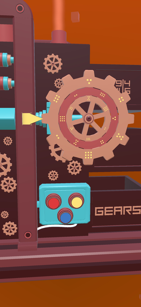 Intricate 3D mechanical puzzle featuring gears and color-coded buttons in Tiny Machinery Lost Reality