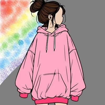 realistic girl with a oversized sweatshirt on and a bun