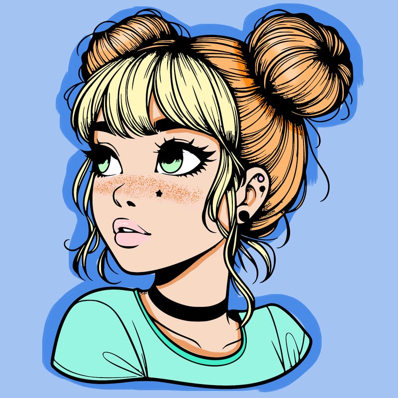 realistic girl with spacebuns