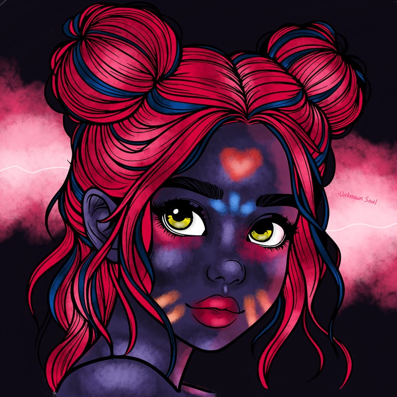 realistic girl with hair buns on her head