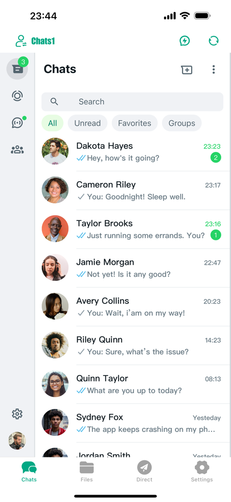 Clonapp Messenger - WA Web - Interface of the Clonapp Messenger app showing a list of chat conversations with message previews