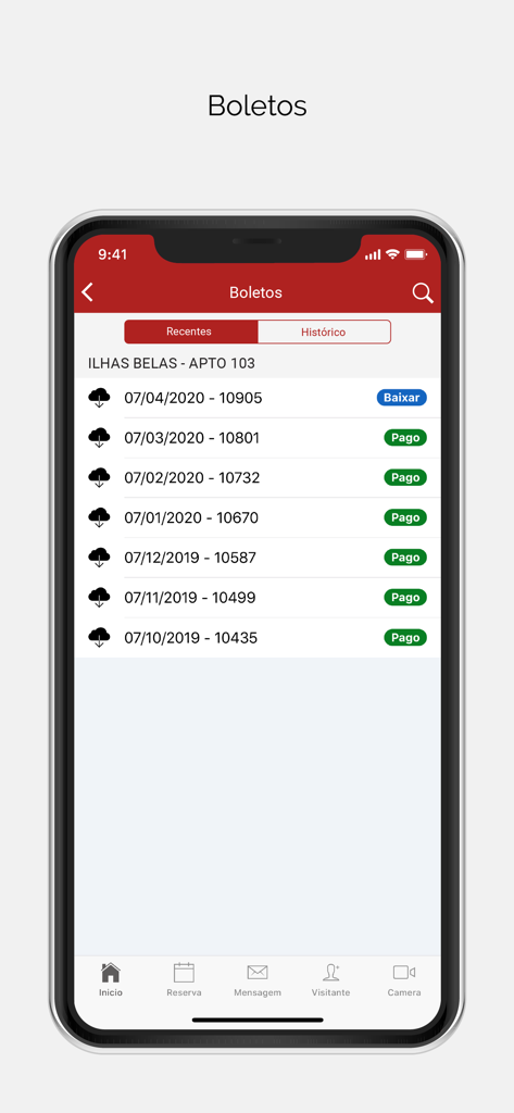 Graber Smart Access mobile app screen showing a list of residential bills with paid and download status indicators