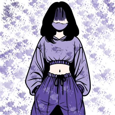 realistic girl faceless with baggy pants and a crop top