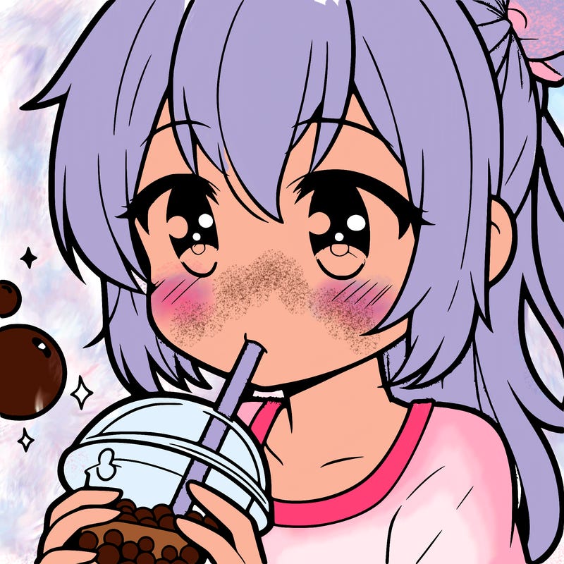 an anime girl drinking boba