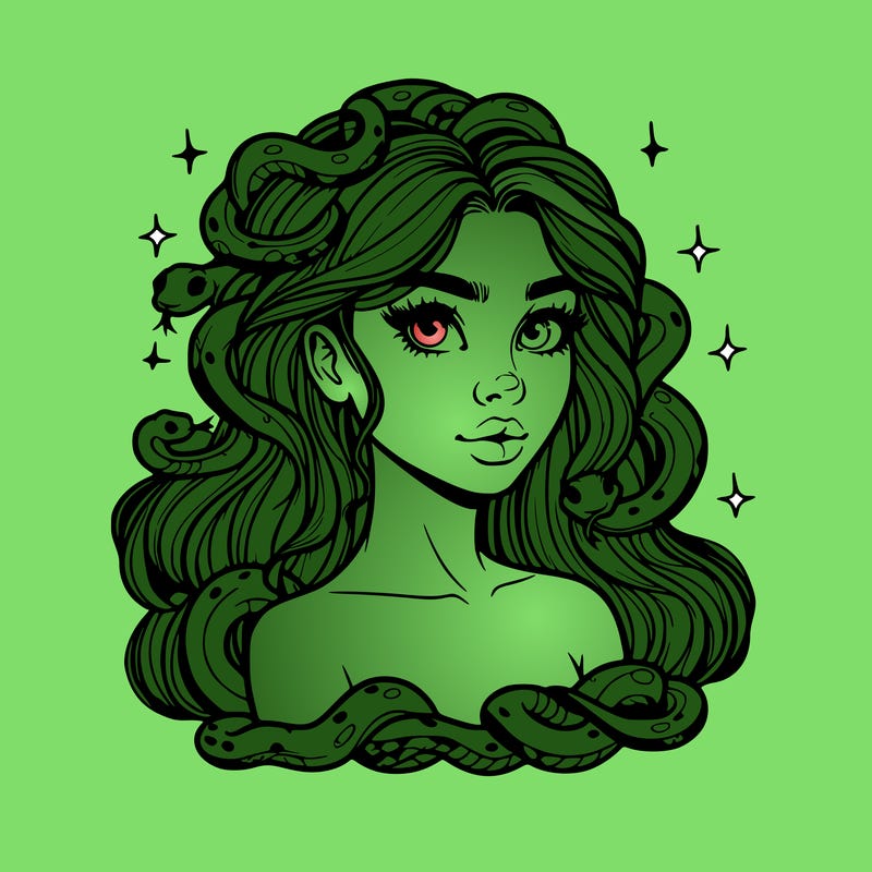 realistic girl with snakes as hair